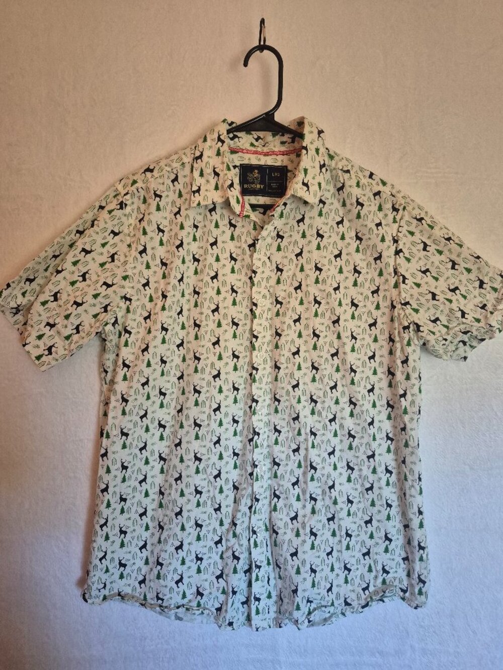 Rugby University Deer Tree Print Button Shirt Size L 100% Cotton Gorpcore Cabin